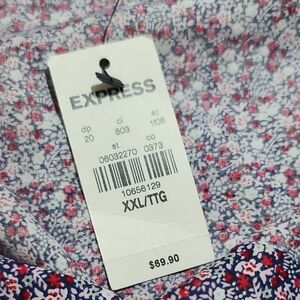 Express Floral Casual Button Down Shirt - Red and Blue